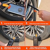 Vista 7 de Mini Portable Air Compressor 150 PSI Rechargeable Electric Air Pump DC12V Tire Inflator with Digital Display LED Light USB Charging for Car