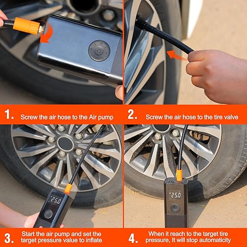 Miniatura 7 de Mini Portable Air Compressor 150 PSI Rechargeable Electric Air Pump DC12V Tire Inflator with Digital Display LED Light USB Charging for Car