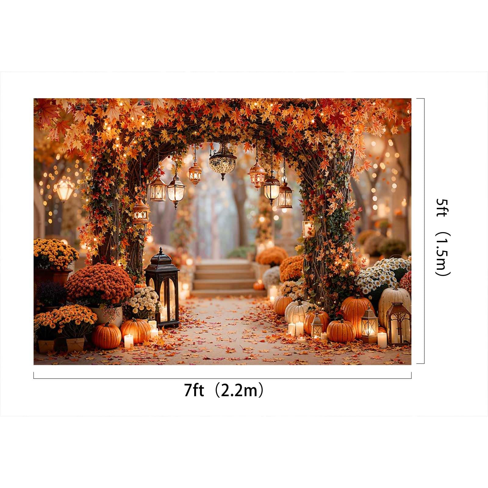 Kate Herbst Fotografie Hintergrund 2.2x1.5m/7x5Fuß Herbst Ahornblätter Bogen Kürbisse Laternen Fotohintergründe Familienporträt dekorativer Hintergrund Photozone