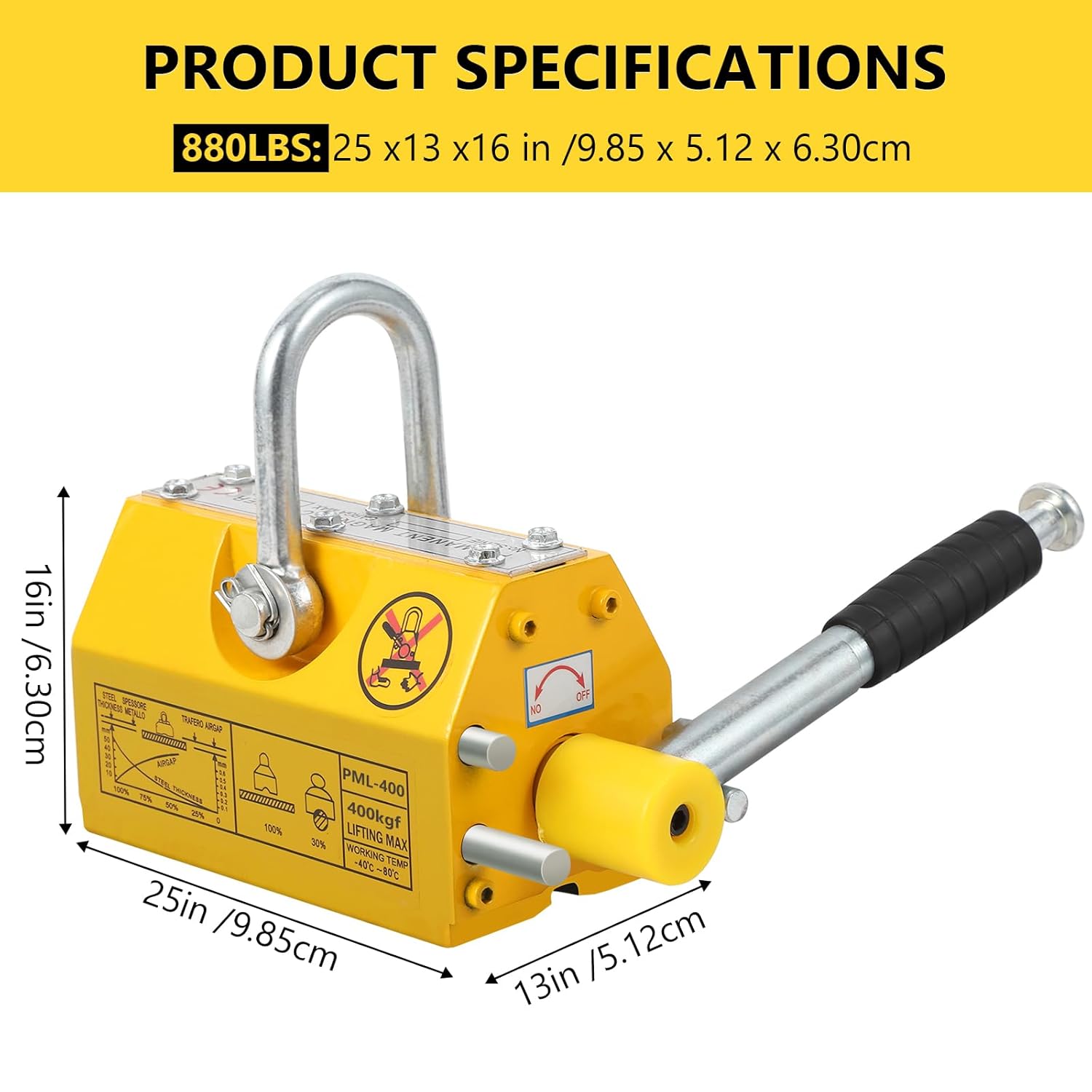 Magnetic Lifter, Pulling & Lifting, Heavy Duty Lifting Magnet with Release, Permanent Lift Magnets for Plate Steel, Board, Round Bar, 2.5 Safety Factor Updated Version（880LBS）