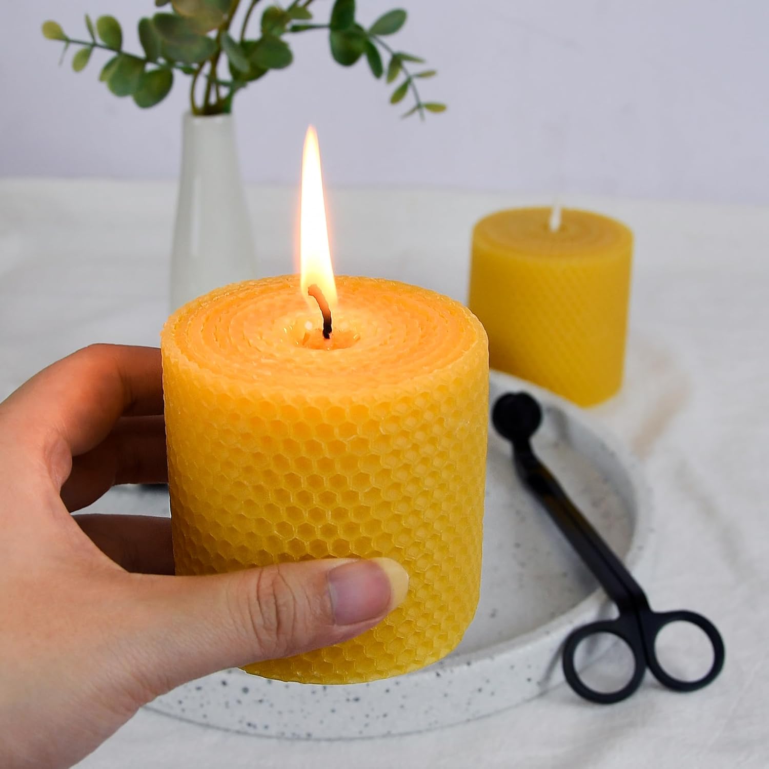 4 Pack Pure 3x3 inch Rolled Beewaxs Candle - 9 Hours Long Burning Honaycomb Candles, Dripless and Smokeless for Home Decor Party Wedding Dinner