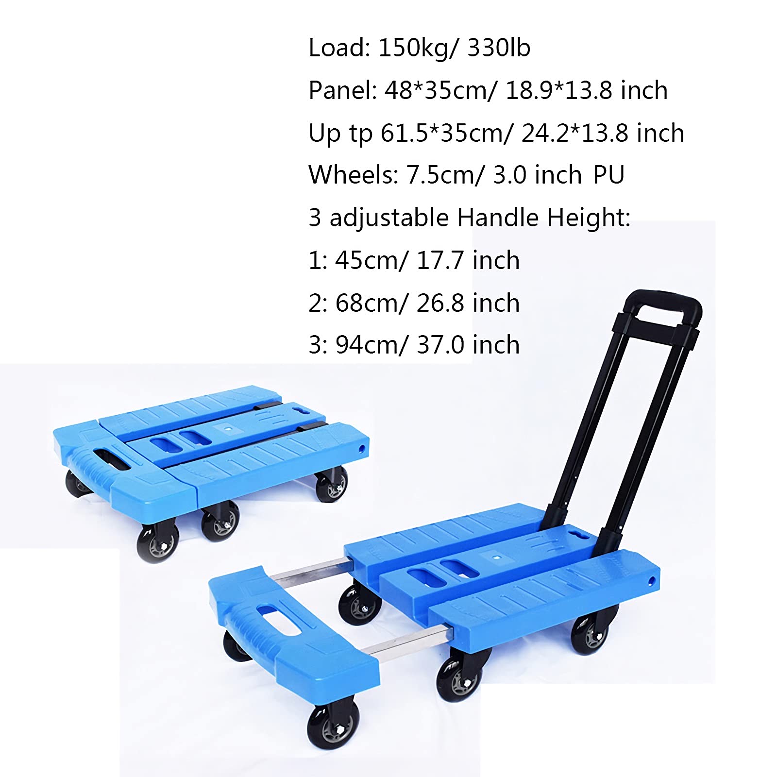 Faltbare Sackkarre mit 6 Rädern, kompakter Dolly Cart mit dehnbarem Griff für Zuhause, Büro und Reisen – 150 kg Tragkraft