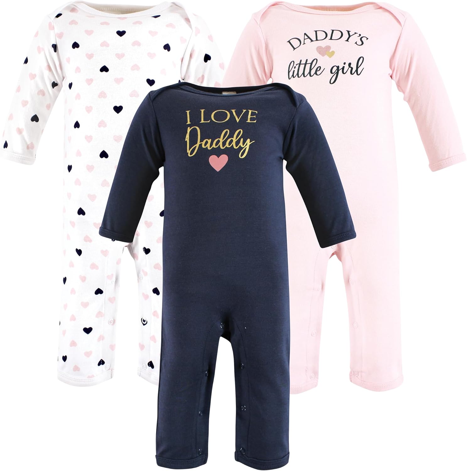 Hudson Baby Unisex Baby Cotton Coveralls, Girl-Daddy Pink Navy, 3-6 Months