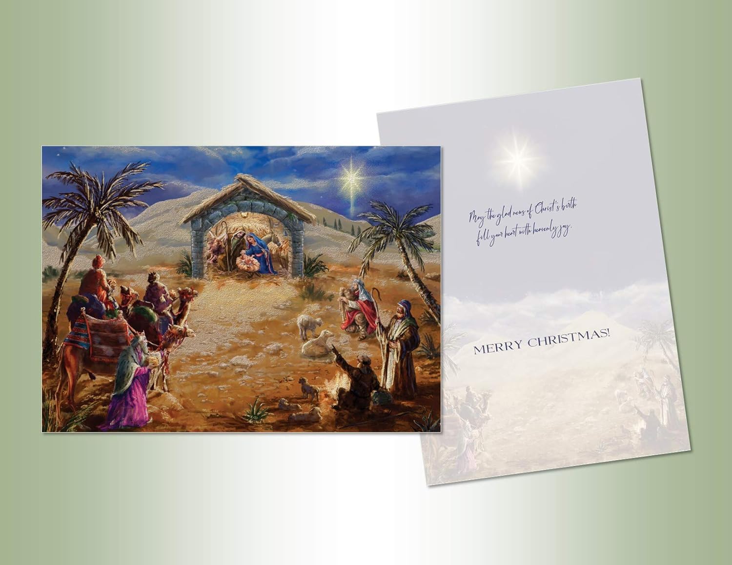 LPG PERFORMING ARTS BOXED CHRISTMAS CARDS Manger Deluxe Non-flake Glitter Embellished Boxed Christmas Cards with Full Color Inside Designs (14 glitter cards, 14 envelopes), 66271