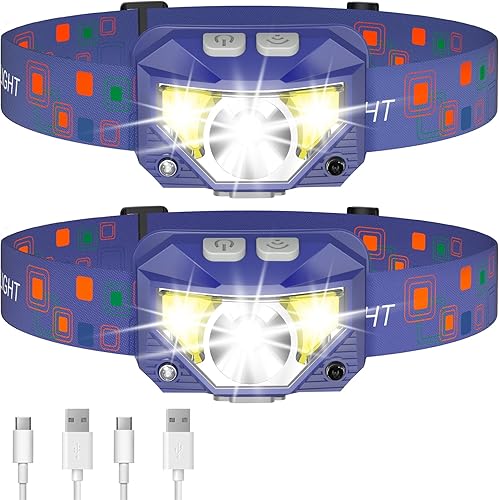 LHKNL Linterna de faro delantero, 1200 lúmenes, linterna LED brillante recargable con luz blanca y roja, paquete de 2 lámparas de cabeza disponible en Yaxa Peru