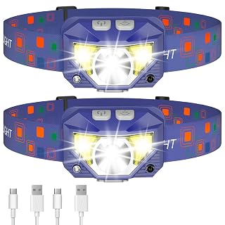 LHKNL Headlamp Flashlight, Lumen Bright Head Lamps LED Rechargeable-Blue | Ultra-Light, with White Red Light, 2-Pack Waterproof Motion Sensor Headlight, 8 Modes for Outdoor Running Hiking Fishing - Amazon product rated Grade A