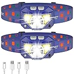 LHKNL Headlamp Flashlight, Lumen Ultra-Bright LED Rechargeable Headlight with White Red Light,2-Pack Waterproof Motion Sensor Head Lamp,8 Modes for Outdoor Camping Running Fishing- Blue