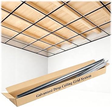 144 Sq.Ft Black Drop Ceiling Grid Kit, Galvanized Rust-Proof Fire-Resistant
