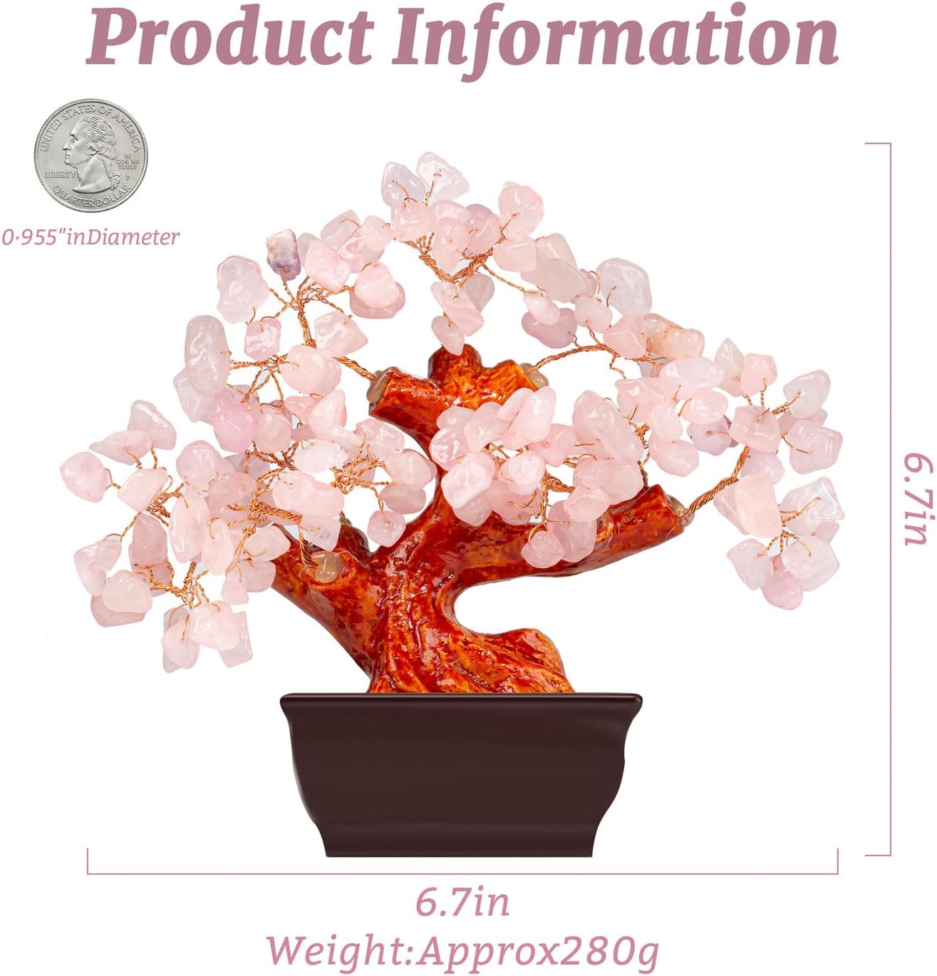 Rose Quartz Crystal Tree Cute Pink Room Home Desk Office Decor Feng Shui Knick Knacks Accessories Japanese Cheery Blossom Kwawaii Decorations Crystals Valentine Gifts for Women Office Decor - Image 2