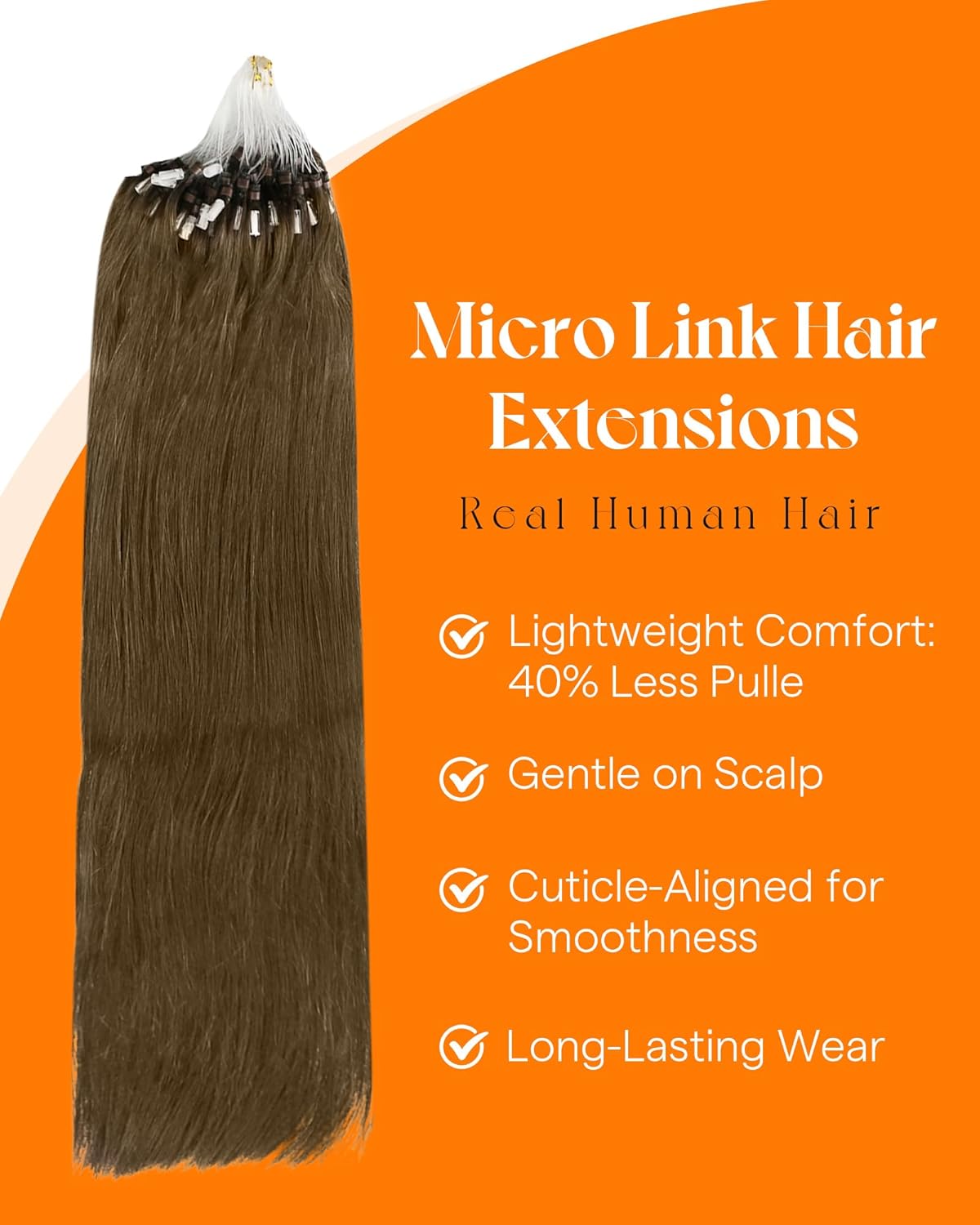 Sunny Hair Micro Bead Hair Extensions Real Human Hair Soft Micro Loop Hair Extensions Cool Brown Pre Bonded Extensions 16inch 55g