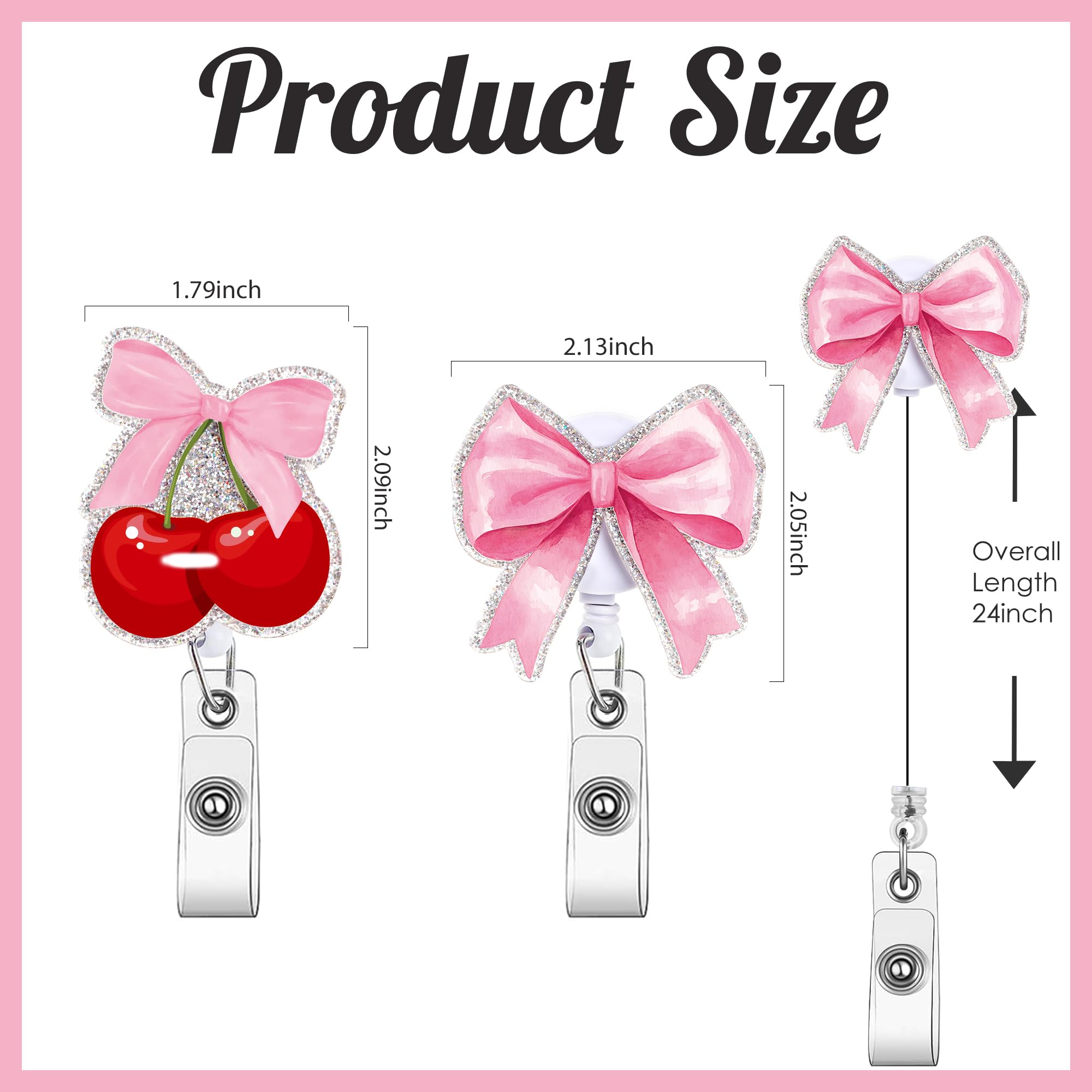 XQLZY Oh Snap Retractable Pink Glitter Badge Reel - Funny Bones ID Holder With Alligator Clip, 24 Inch