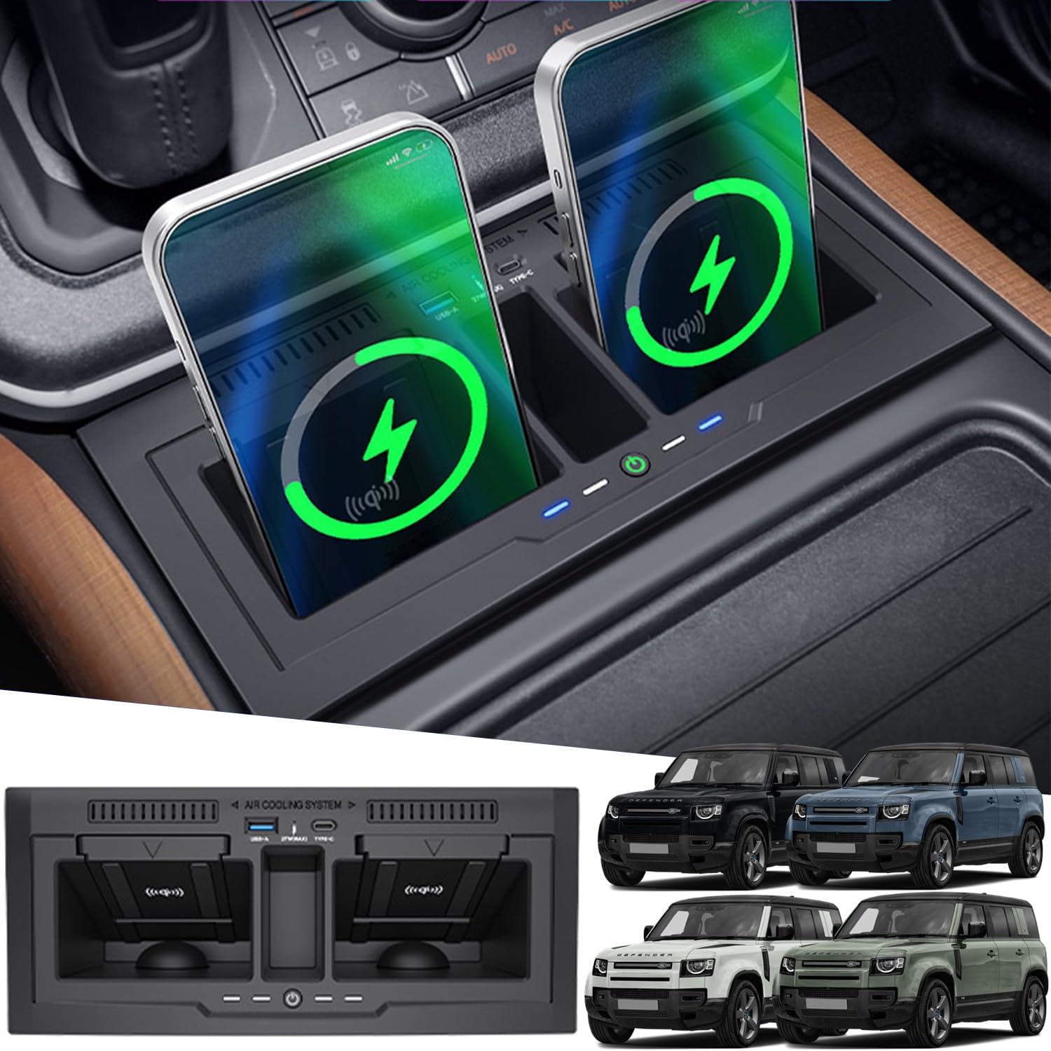 Podwójna Bezprzewodowa Ładowarka Do Land Rover Defender 2020-2024 15W Szybkie Ładowanie Samochodów Telefon Ładowarka z 27W USB-A i Type-C, dla Land Rover Defender 90 110 130 Akcesoria