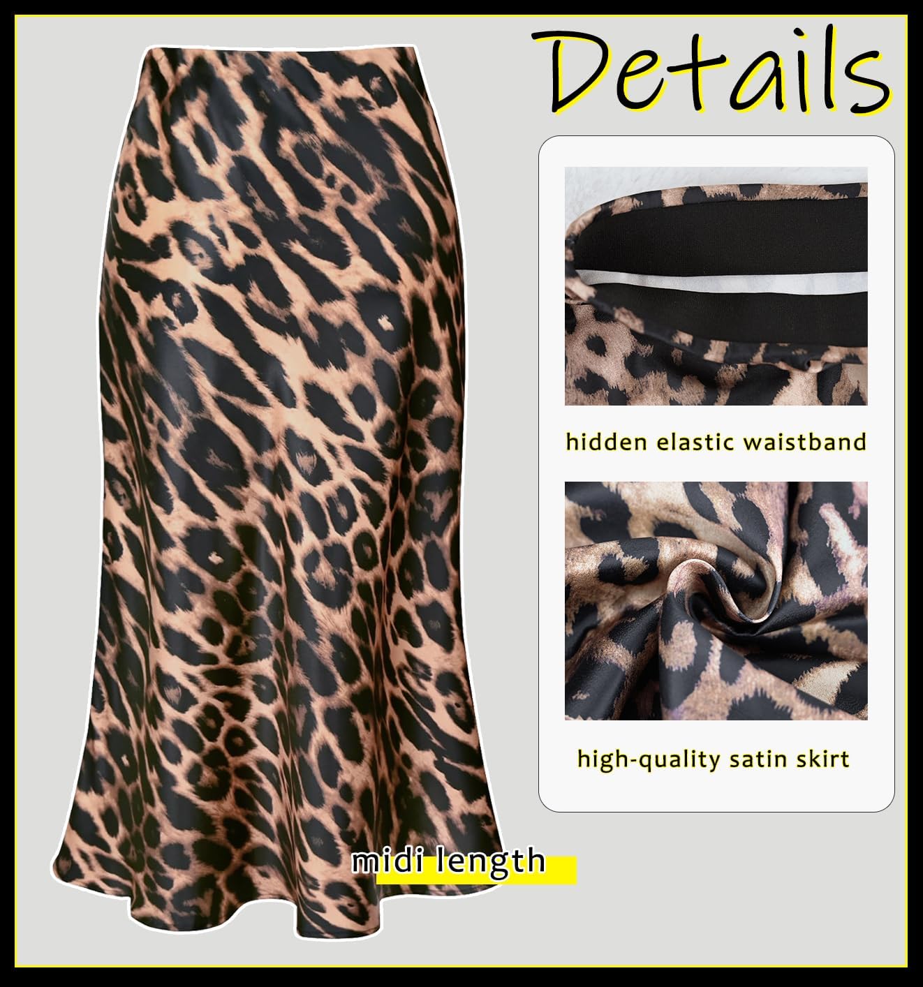 Women's Leopard Silk Satin Midi Skirt Elastic High Waisted A-Line Cheetah Print Fall Long Skirts for Women 2025 - Image 4