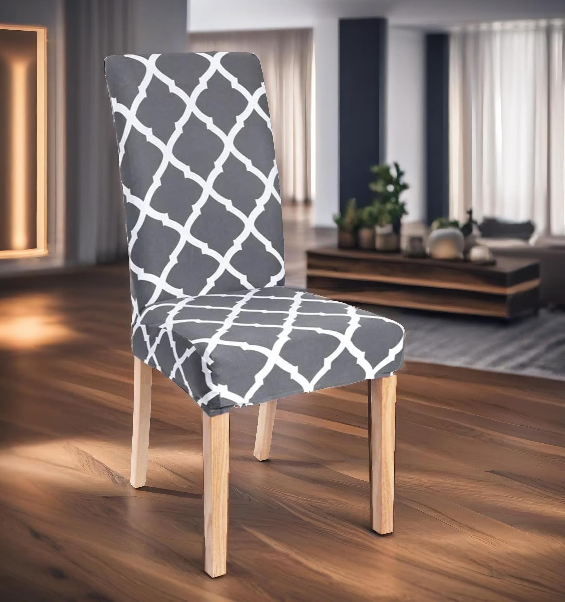 Grey Elastic Chair Cover - Protect Dining Chairs -4
