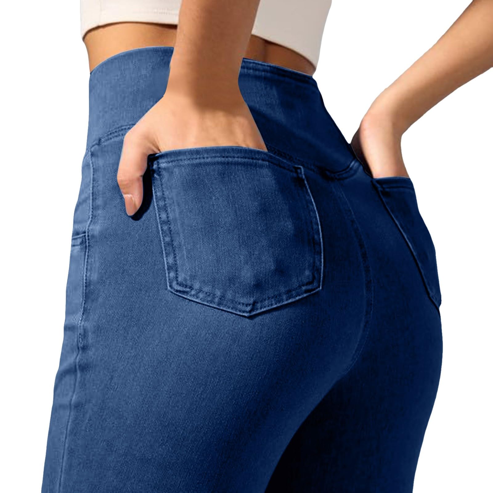 Generisch Pantaloni da jogging da donna, per il tempo libero, larghi, jeans a vita alta, pantaloni da yoga, pantaloni elasticizzati, con tasche, colore nero, stretch 48