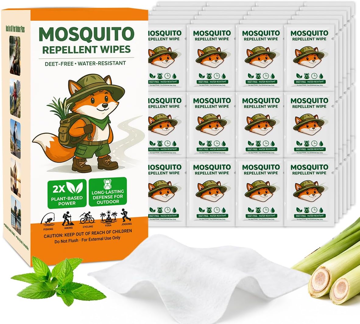 80 Count Mosquito Defense Wipes, Individually Wrapped Outdoor Bug Wipes, Fresh and Non-Greasy, Natural Citronella Insect Towelettes, Travel Size Packets for Patio, Hiking and Camping