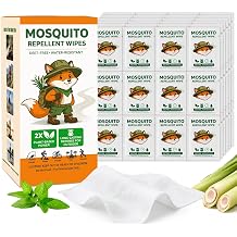 80 Count Mosquito Defense Wipes, Individually Wrapped Outdoor Bug Wipes, Fresh and Non-Greasy, Natural Citronella Insect Towelettes, Travel Size Packets for Patio, Hiking and Camping