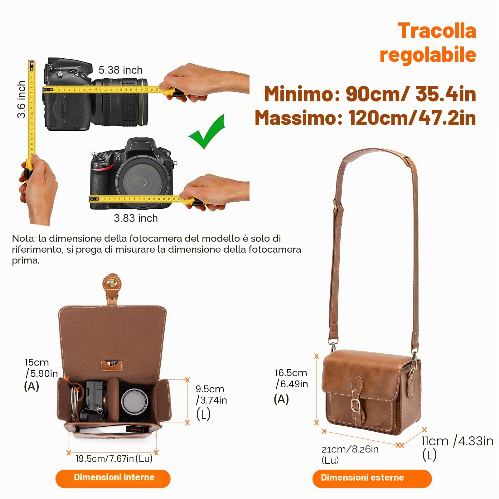 Cwatcun Borsa per fotocamera Borsa a tracolla per fotocamera compatta Borsa impermeabile retrò compatibile per Canon Nikon Sony SLR/DSLR Mirrorless e obiettivo Marrone,S