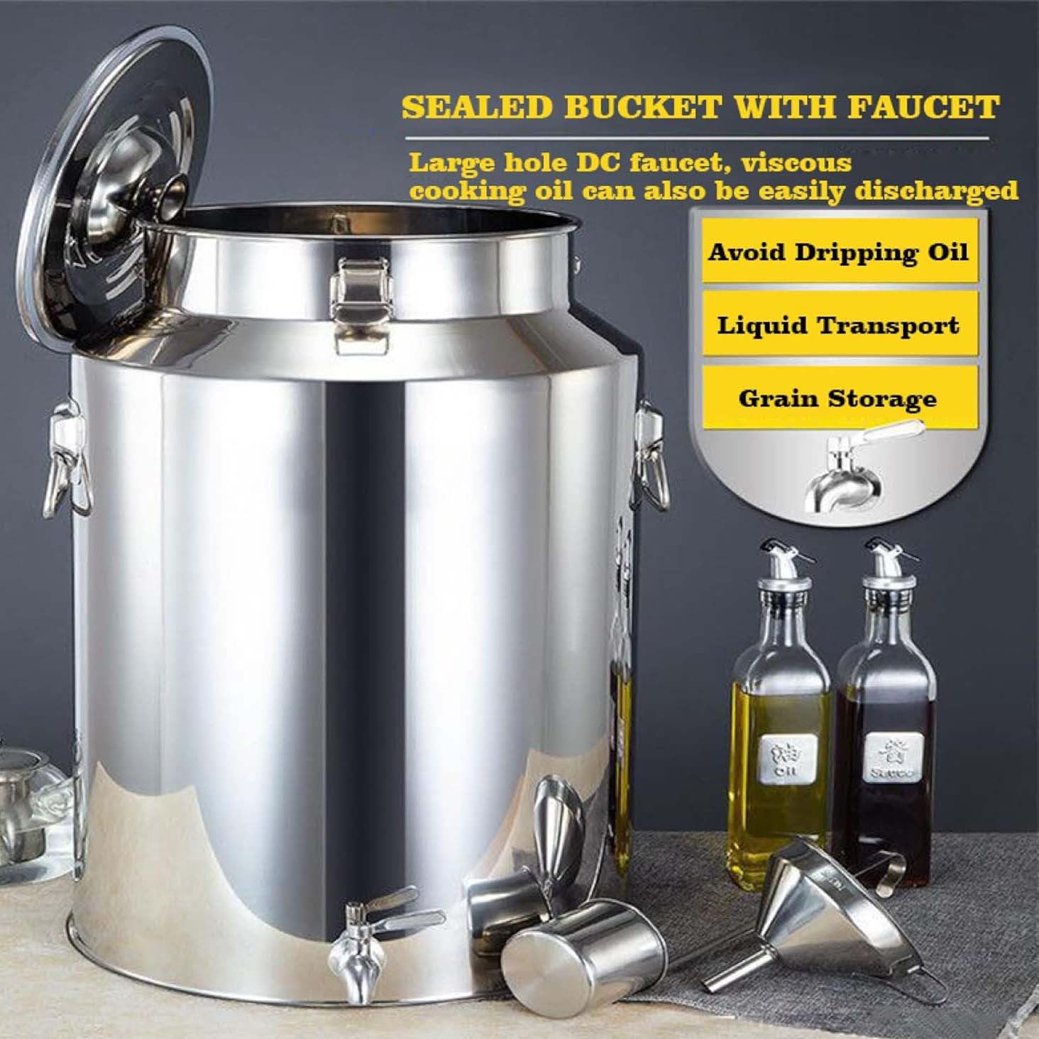 Bidon INOX 20 litres avec Robinet, Bidon A Lait INOX pour Huile Et Aliments pour Stockage(Capacity,18liter)