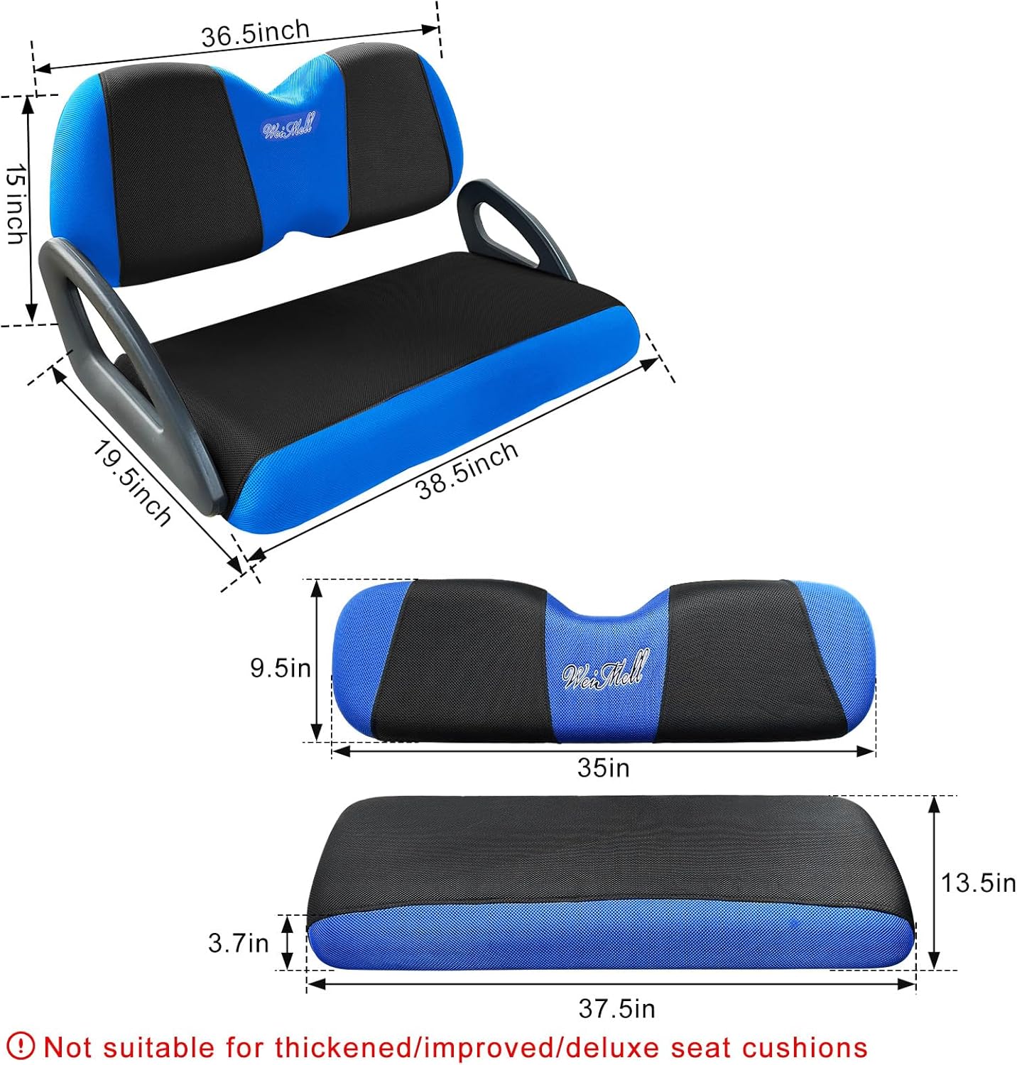 Golf Cart Seat Covers Front and Rear Set Fit for Club Car Precedent Club Car Tempo Yamaha G29 Front Seat Cushion and Aftermarket Universal Back Seat Cushion Covers Black&Blue