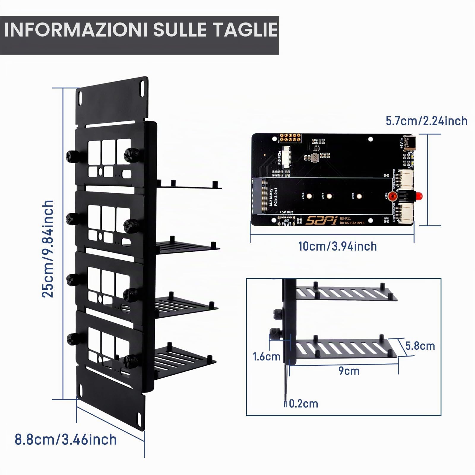 GeeekPi 10 pollici 2U Rackmount for Raspberry Pi 5, with 4PCS PCIe to M.2 NVMe SSD Adapters, Holds up to 4 Raspberry Pi 5 Boards, Compatible with DeskPi RackMate T1/T0/T2/10 inch Server Rack