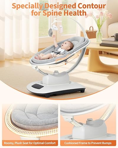Miniatura 4 de Columpios de bebé para bebés a niños pequeños, columpio eléctrico para bebés con 5 movimientos relajantes y ajustes de velocidad, control remoto,