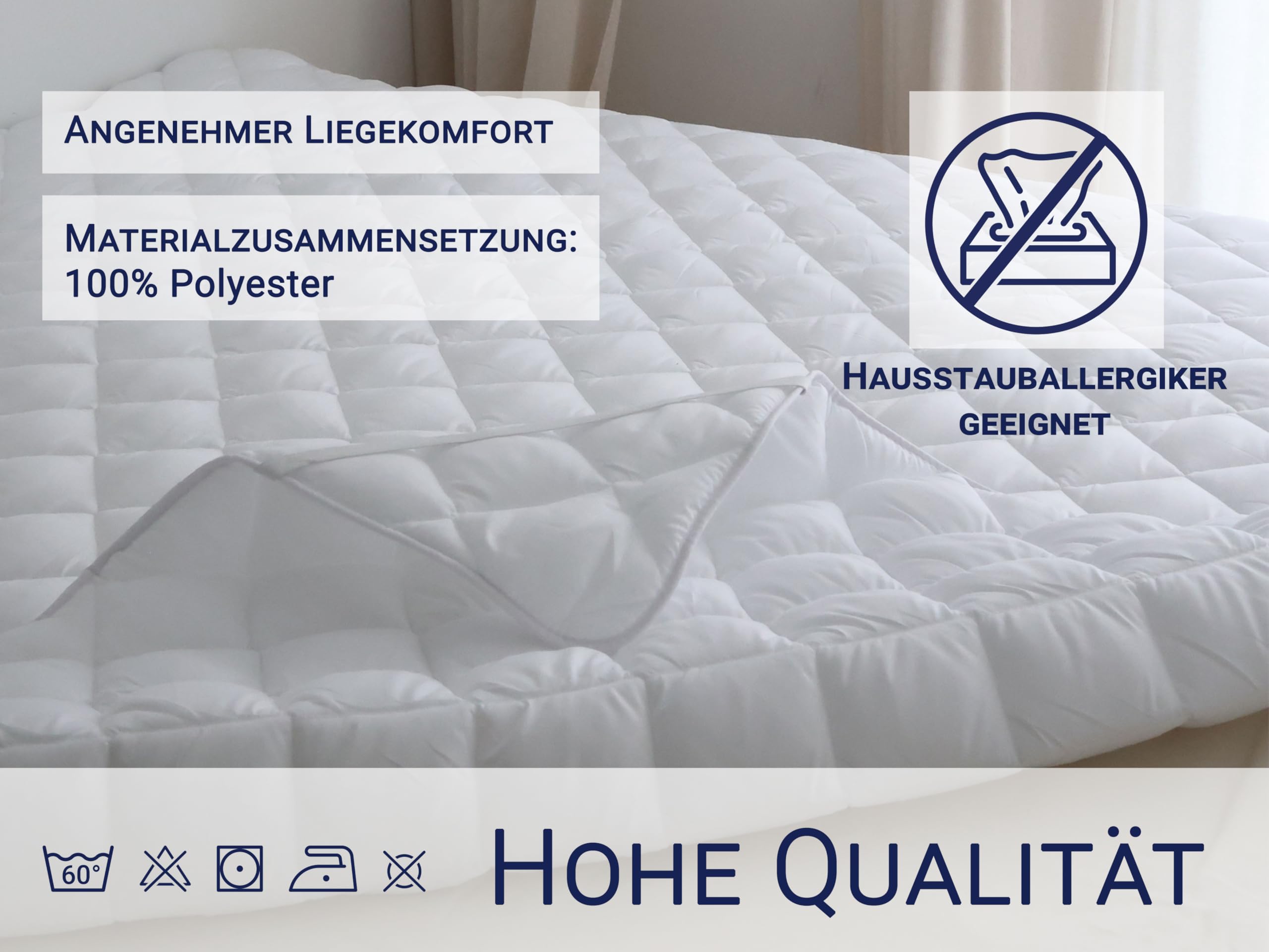 ZOLLNER Matratzenschoner in 160x200 cm - Topper mit praktischen Eckgummis - für Allergiker geeignet – Polyester - waschbar bis 60°C - Hotelqualität