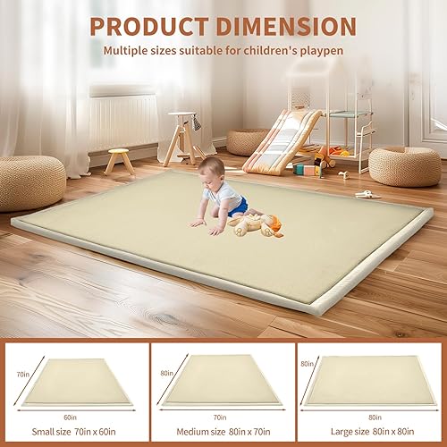 Miniatura 5 de SUNYRISY Tapete de juego para bebé para piso, 70 x 80 pulgadas, tapete de juego acolchado de espuma viscoelástica de 1.4 pulgadas de grosor, tapete