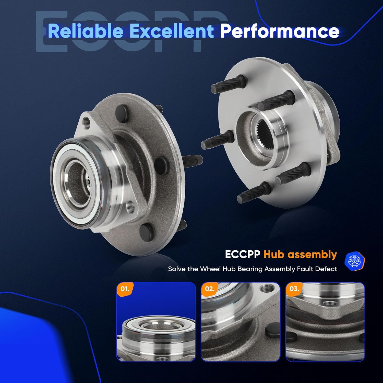 ECCPP 515038 Front Wheel Hub and Bearing Assembly Fits for 2000 2001 for Dodge Ram 1500 4X4 4WD Only No ABS Driver or Passener Side