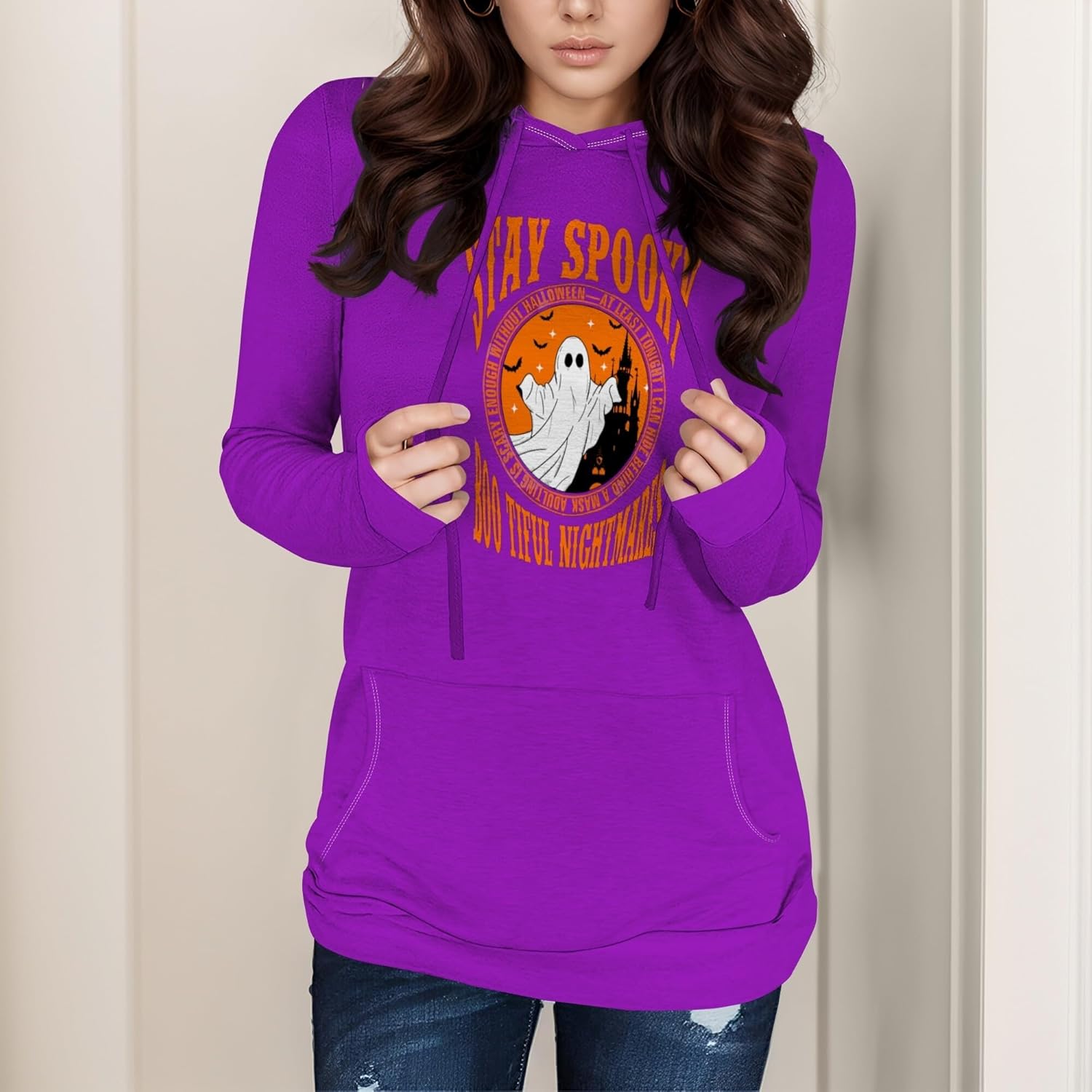 Halloween Womens Pullover Sweatshirts Trendy Drawstring Fall Sweatshirt Halloween Best Gift For Wife And Daughter - Image 2