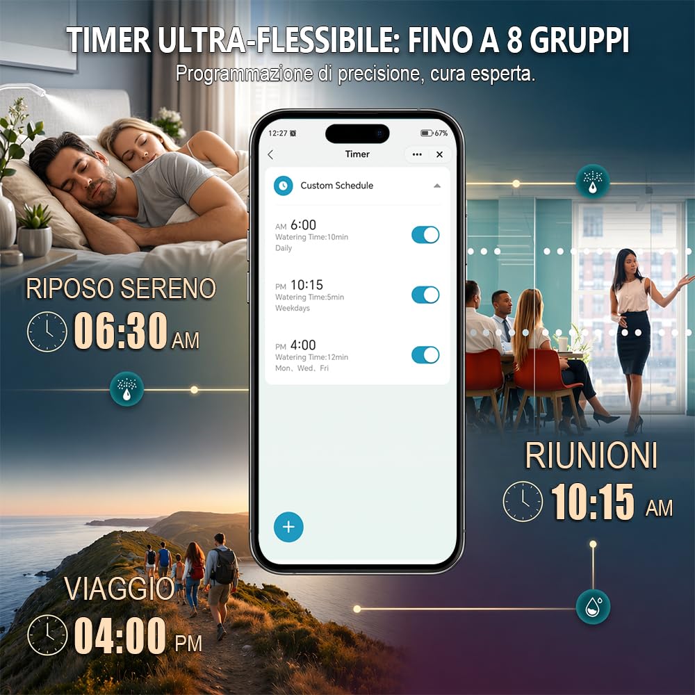 Programmatore irrigazione WiFi 2 zone, timer solare ricaricabile con doppia uscita, raccordi in ottone, senza hub, app Smart Life, compatibile Alexa e Google Assistant
