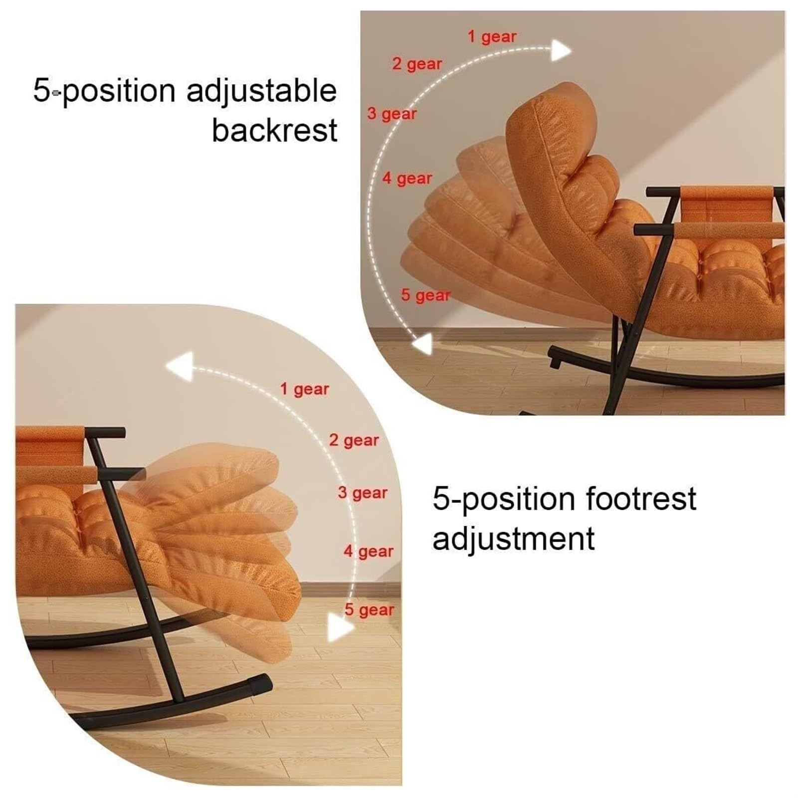 Sedia a Dondolo per Interni, in Tessuto Tecnico Impermeabile, reclinabile, Moderna Camera da Letto, Soggiorno, Poltrona con Schienale Regolabile, divani Singoli per Lettura, Salotto, Balcone