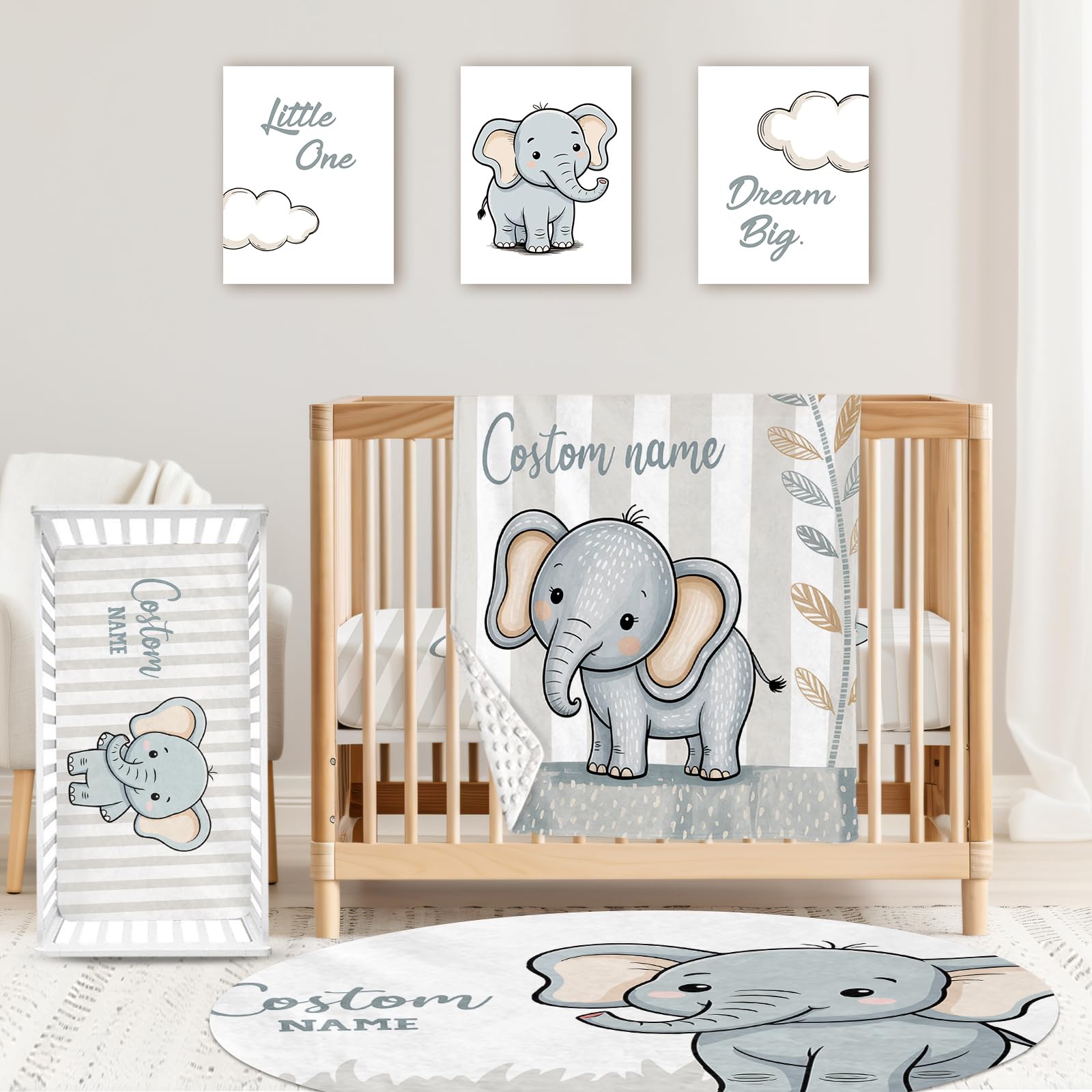 Personalized Baby Crib Bedding Set for Boys Girls Custom Name Crib Set 4 Pcs - Minky Blanket Fitted