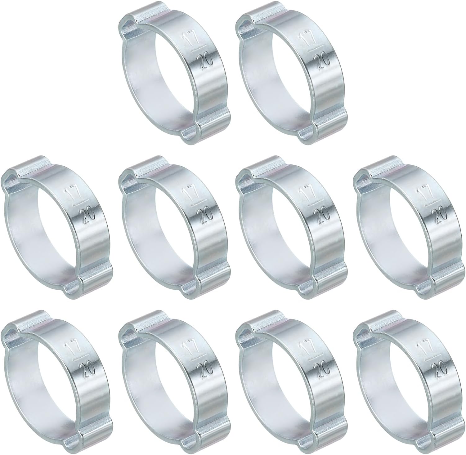 PATIKIL 30 Pack 17-20mm Double Ear Hose Clamp, Galvanized Steel Crimp Rings for Tubing Pipe Fitting Connections, Silver Tone