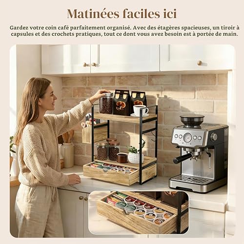Coffee Station Organizer with Drawer & Pod Holder Coffee Bar Storage Shelf - 2
