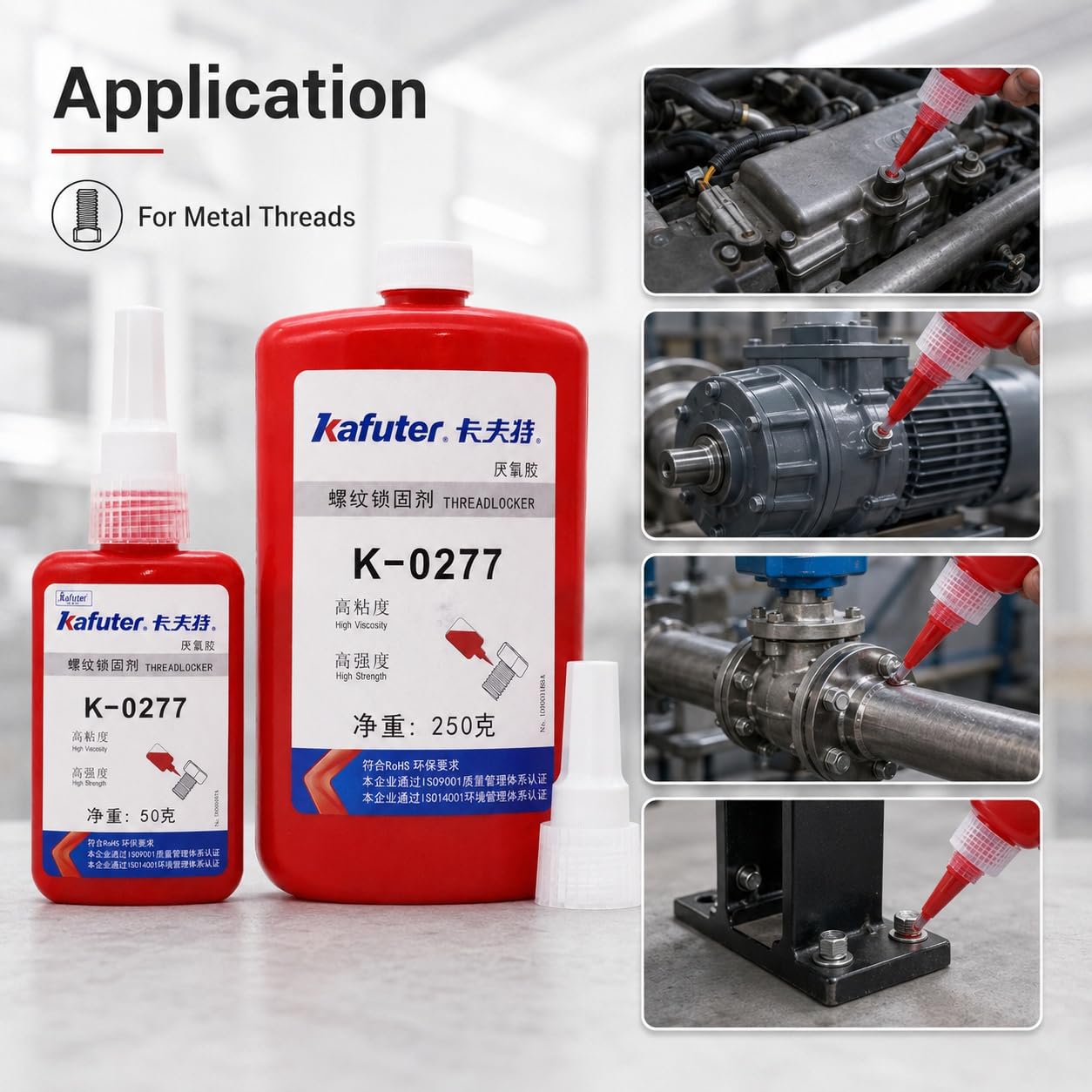 VIDOO Kafuter K-0277 Czerwony Żel Mocowania Wałów Przemysłowych, Żel Mocowania Śrub Metalowych, Nieosiadający Konstrukcyjny Środek Mocujący, Trwała Matryca Zapobiegająca Luzowaniu, 250g