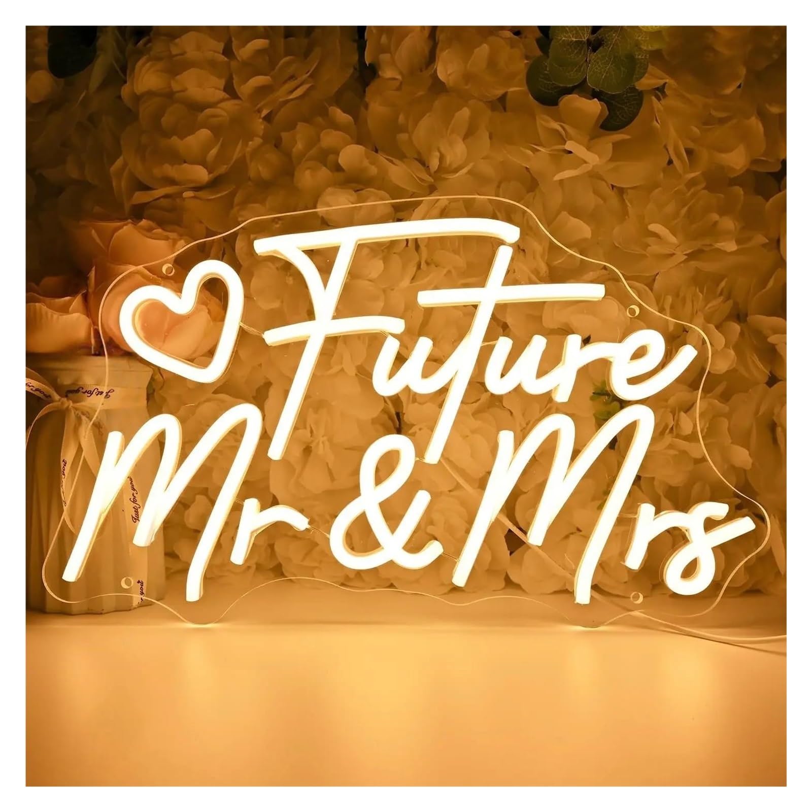 RONGCH Hanging Art Neon Signs Future Mr & Mrs Neon Sign LED Light Dimmable for Banner Engagement Wedding Party Bridal Shower Wall Decor 23.62cmx40cm