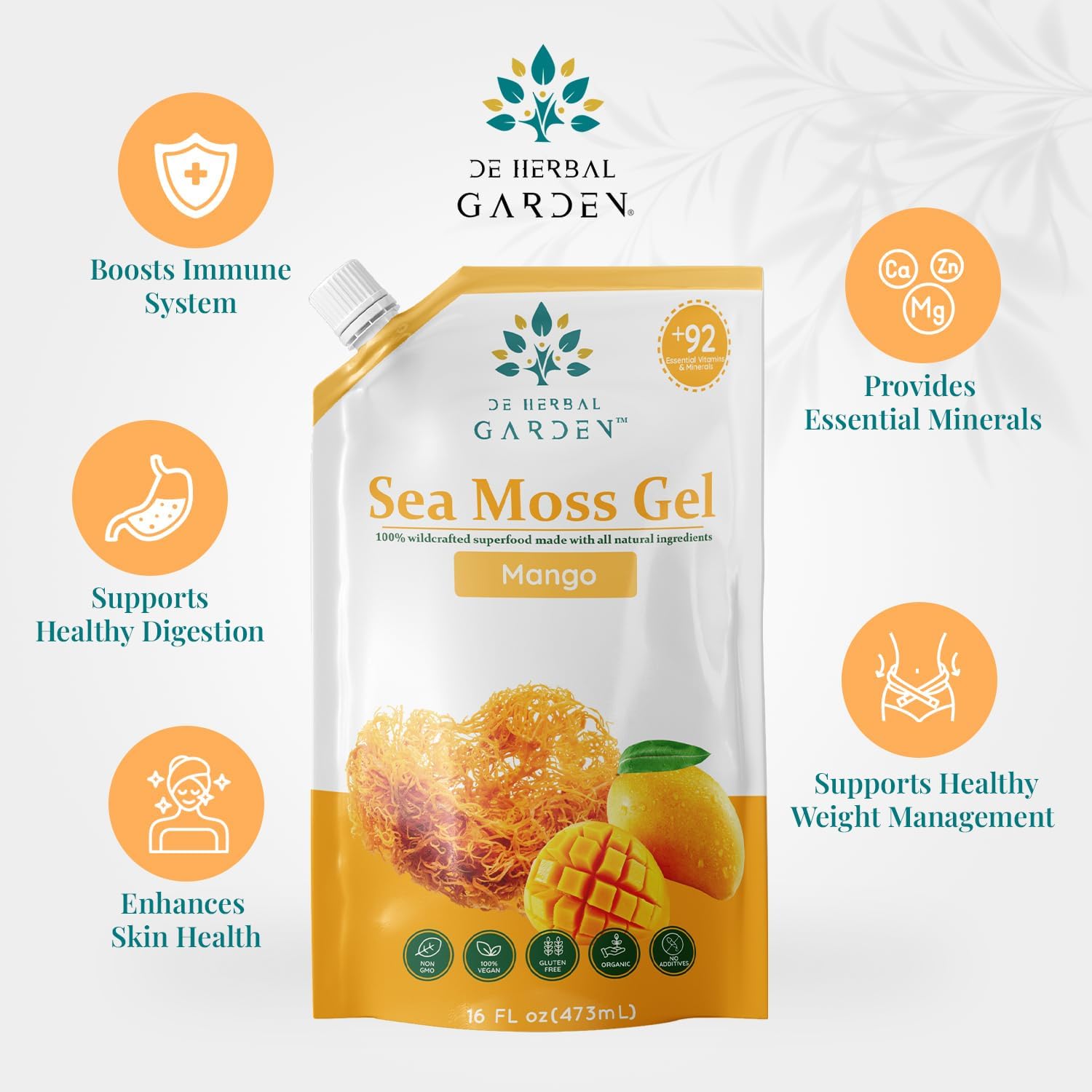 Wildcrafted Irish Mango Sea Moss Gel - Made with Dried Seaweed & Fresh Sea Vegetables, Seamoss - Made in USA