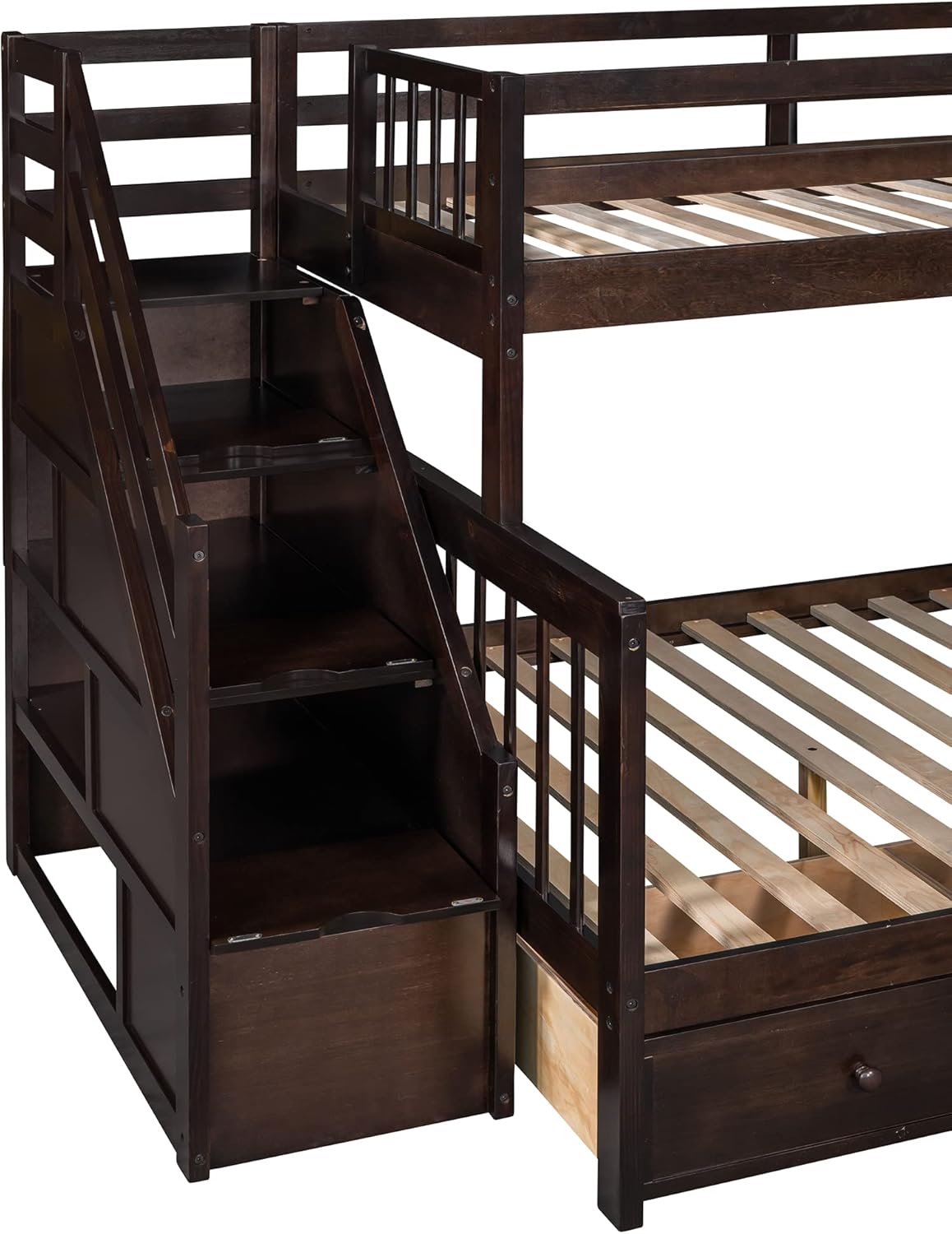 Detail of the storage stairs and lower bunk of the Bellemave bed