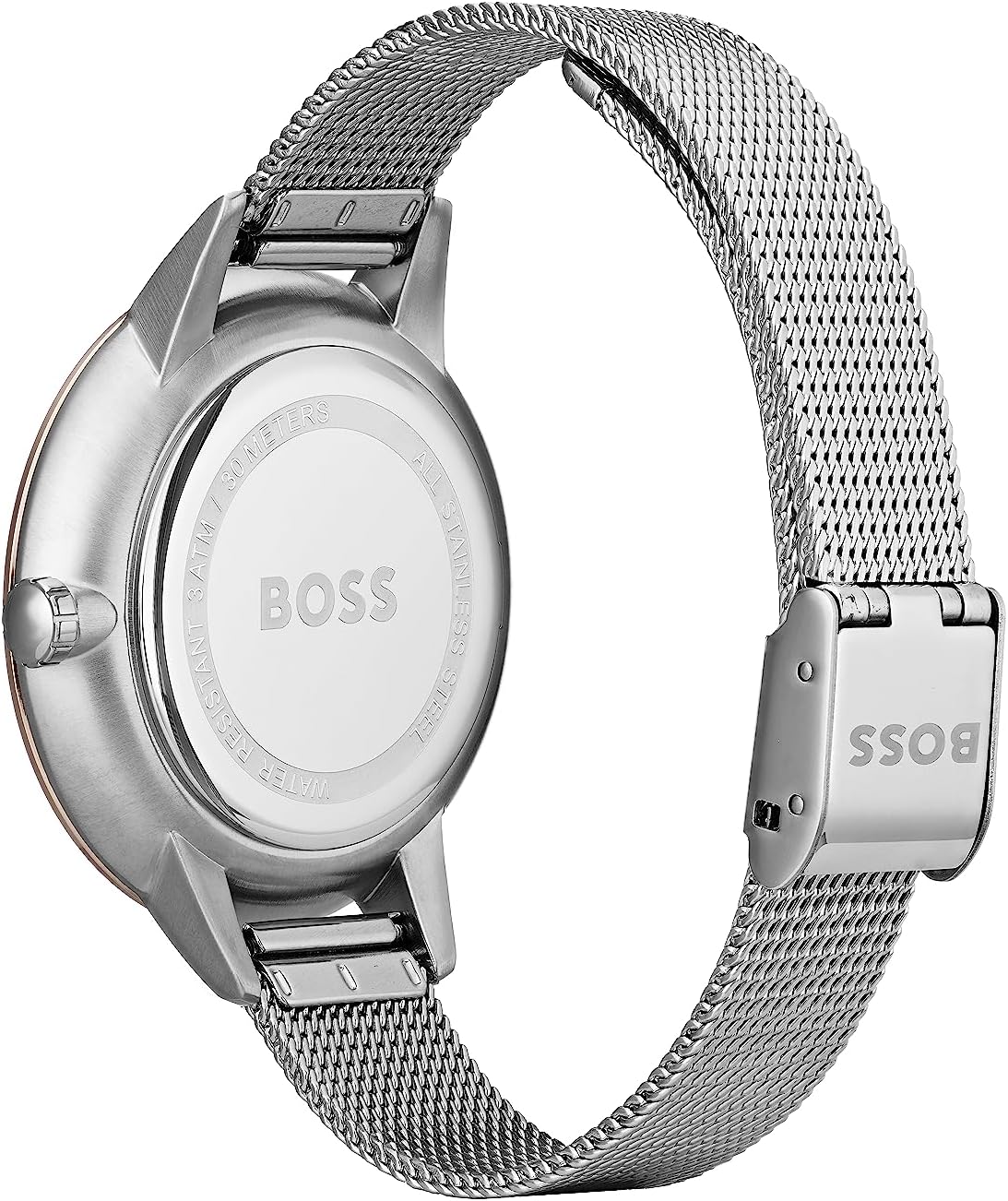 BOSS Women's 38mm Analogue Multifunction Quartz Watch SYMPHONY Collection with Carnation Gold Sunray Dial and Silver Stainless Steel Mesh Bracelet, 3 Sub-Dials, 3ATM Water Resistance - 1502423 4