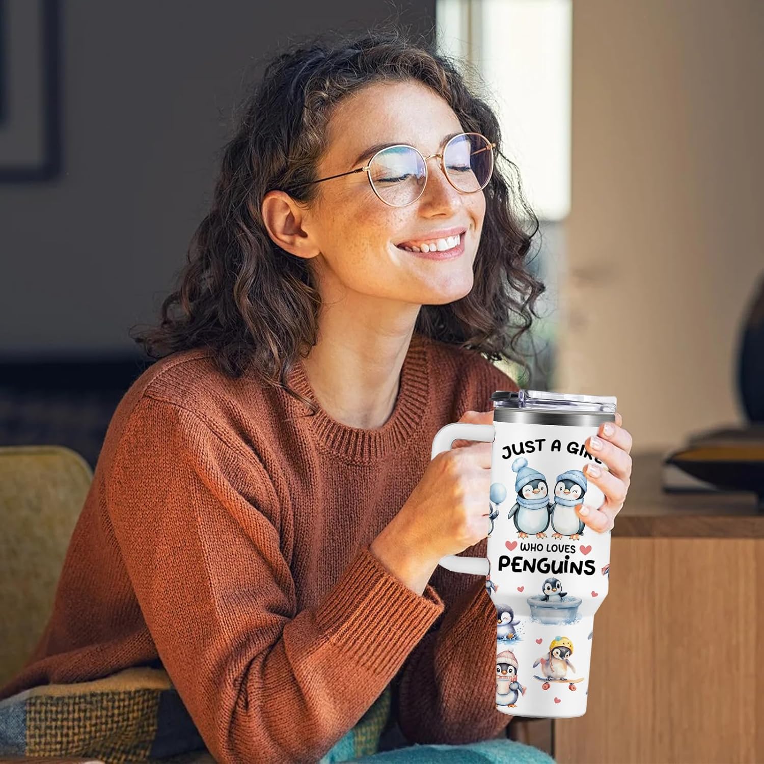 Penguin Gifts for Girls/Women, 40oz Penguin Tumbler with Lid and Straw, Birthday Gifts for Penguins Lovers Stuff, Just a Girl Who Loves Penguins Themed Gifts Cup - Image 2