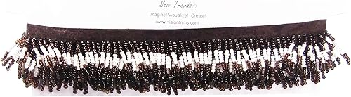 Miniatura 10 de SEW TRENDS #VFR-29 - Cinta de sarga de algodÃ³n con flecos de cuentas a mano, 2.5 yardas, color marrÃ³n y amarillo, 1.5 pulgadas, costura