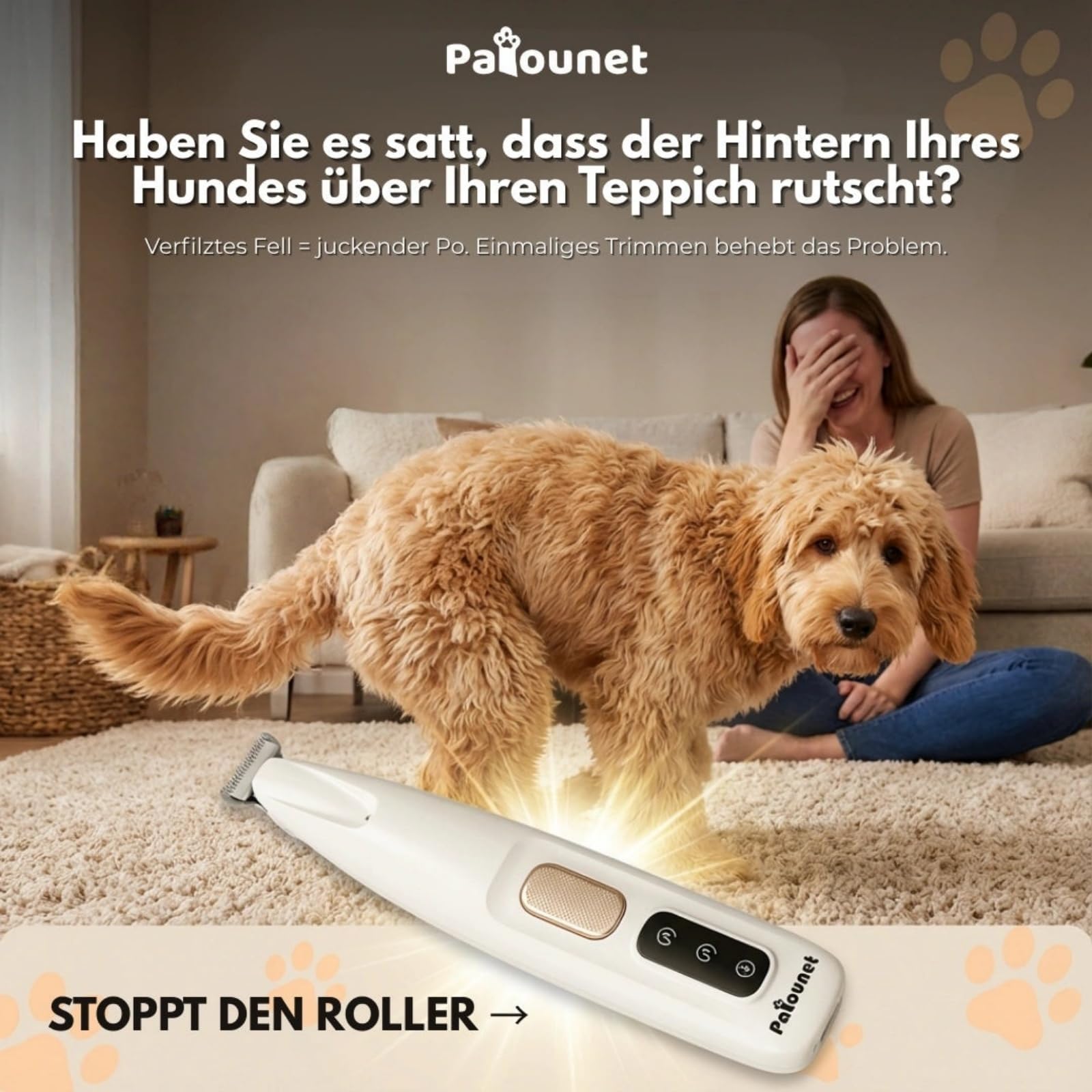 mylittle-paw Patounet Der einzige Haarschneider, derleise genug für Katzen ist(30 dB),Katzen-Schermaschine mit LED-Licht, wasserdicht und kabellos, für Hunde und Katzen geeigne