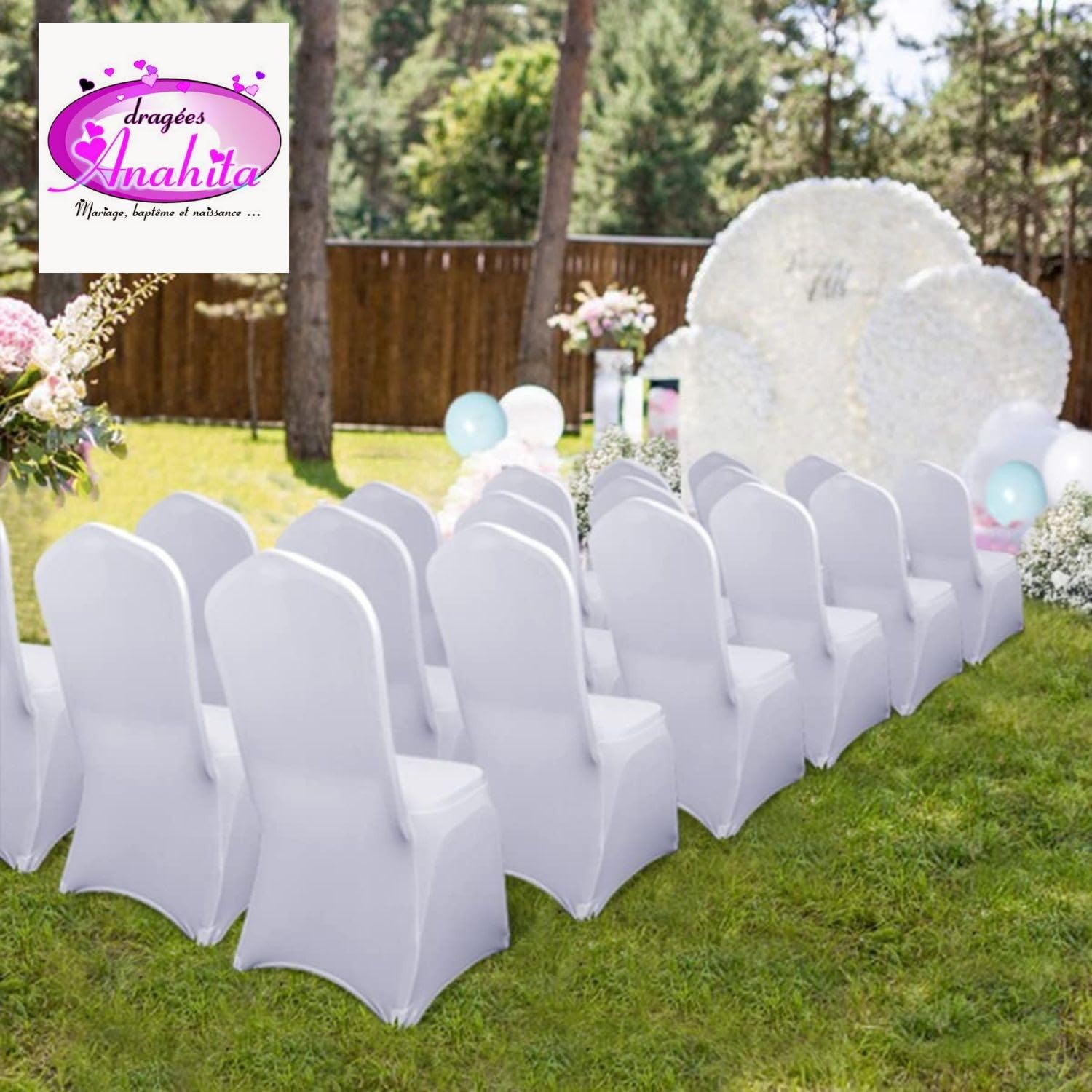Housse de Chaise Universelle Lycra Extensible | Couleur : Blanc | Déco Mariage - Banquet - Fêtes | Evènements Privés et Professionnels | Lavable - Réutilisable (50)