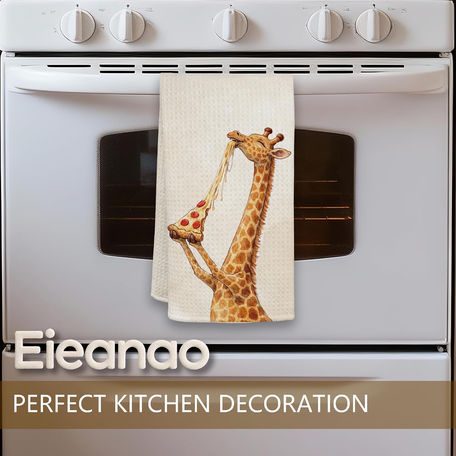 Funny Giraffe Pizza Gifts Kitchen Hand Towel, Funny Giraffe Dish Towel for Kitchen Decor, Cheese Lover Gifts,16x24 Inch