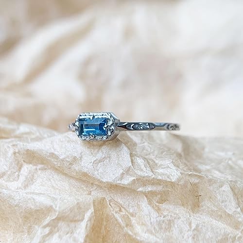 Miniatura 6 de Baguette - Anillo de boda para mujer, solitario, circonita cúbica, ópalo, rosa, zafiro, musgo, ágata, apilables, vintage, filigrana, delicados