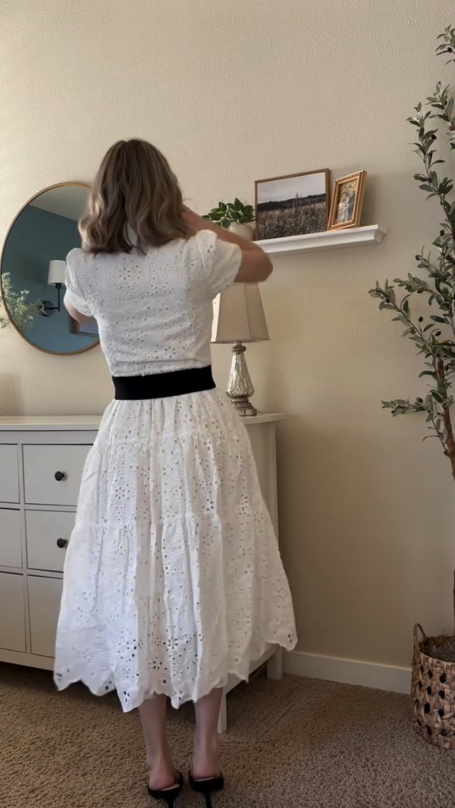 CHICWISH Women Short Sleeves Cotton Midi Dress Crochet Collar Embroidered  Eyelet Button Down Casual White Long Dress at Amazon Women's Clothing store