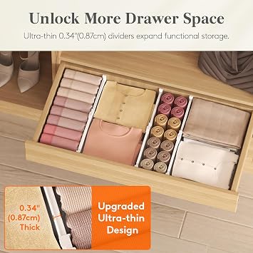 Lifewit Drawer Dividers for Clothes, 3.2 High 10.5-16.5 Expandable Dresser Drawer Organizers, Adjustable White Plastic Separators for Kitchen, Cabinet, Nursery, Socks & Underwear Storage, 4 Pack