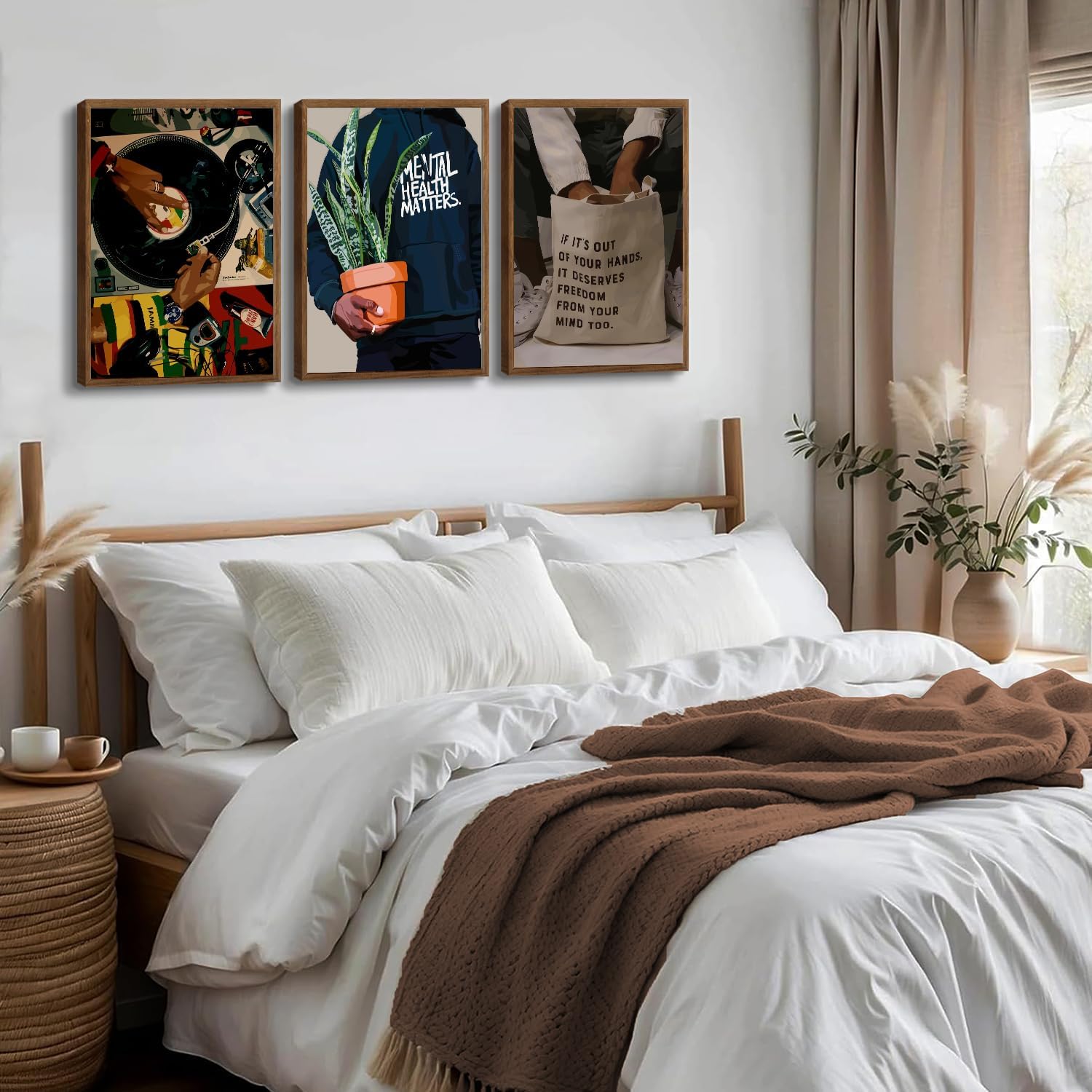 3 pcs Black Men Canvas Wall Art Fashion African American Black Man Prints Record Music DJ Painting Pictures Wall Decor Mental Health Artwork for Living Room Bedroom Home Decor 16x24 in unframed poster