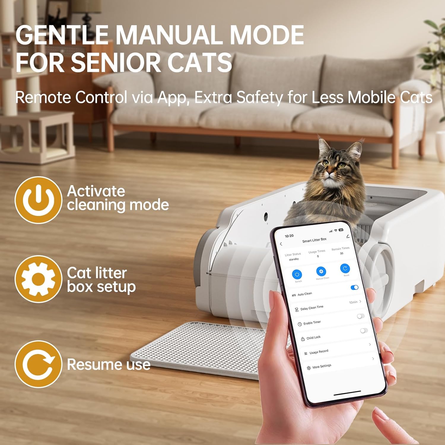 Open-Top Automatic Litter Box Self Cleaning Cat Litter Box Litter Robot for Multiple Cats with Safety Sensors